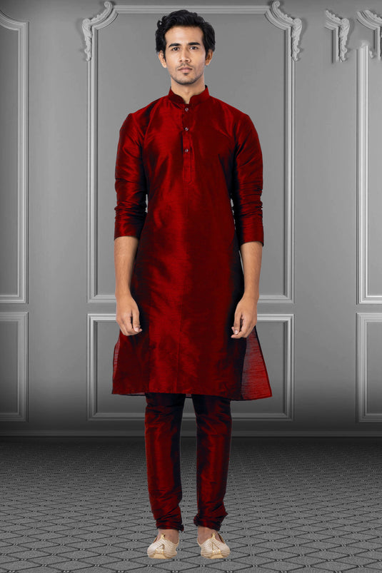 Maroon Dhupion Fabric Festive Wear Captivating Kurta Pyjama For Men