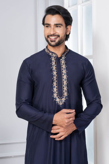 Navy Blue Sangeet Wear Readymade Lovely Kurta Pyjama For Men