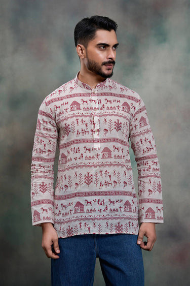 Fancy Fabric Printed Off White Festive Wear Readymade Kurta For Men