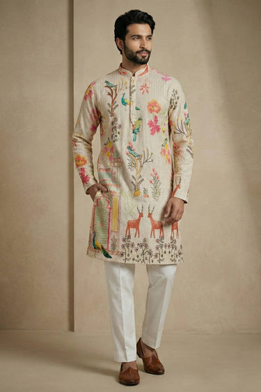 Printed Multi Color Wedding Wear Readymade Kurta Pyjama For Men