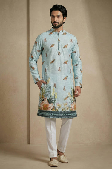 Cotton Fabric Printed Multi Color Wedding Wear Readymade Kurta Pyjama For Men