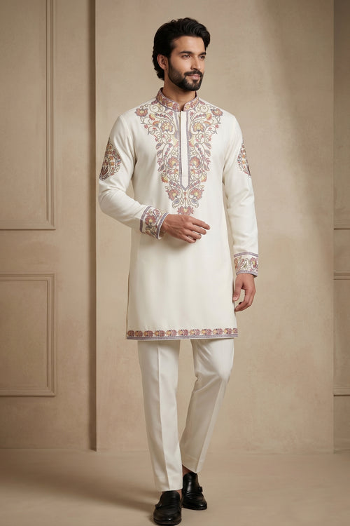 Elegant White Readymade Kurta Pyjama For Men