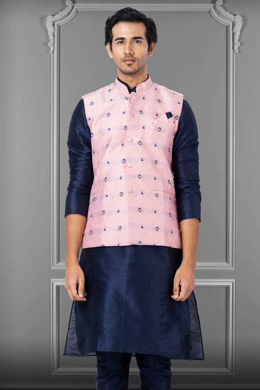 Pink Jacquard Silk Fabric Readymade Men Jacket