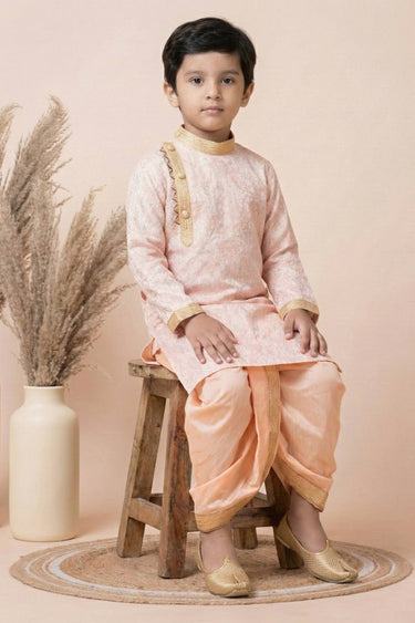 Pink Cotton Fabric Festive Wear Readymade Kurta With Dhoti For Boys