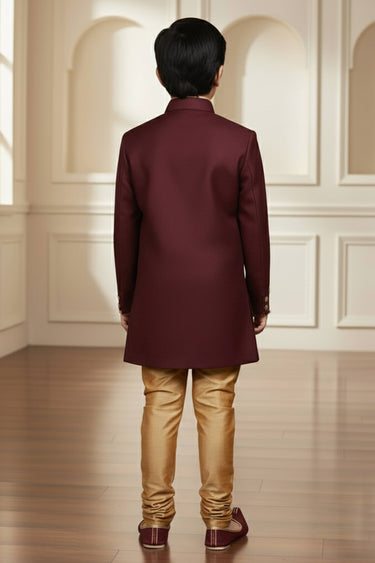 Art Silk Fabric Maroon Readymade Indo Western For Boys