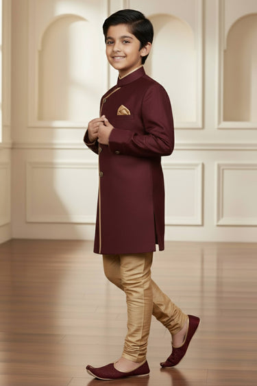 Art Silk Fabric Maroon Readymade Indo Western For Boys