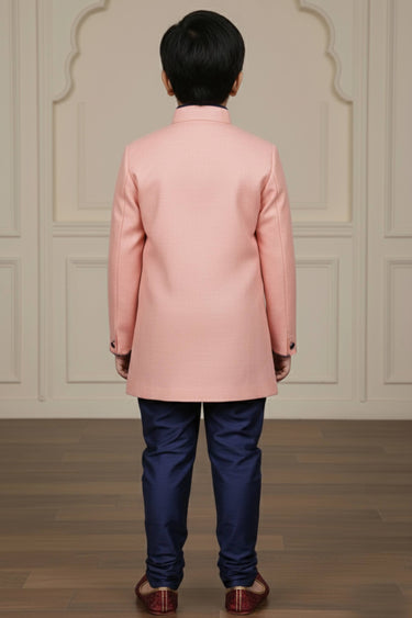 Pink Wedding Wear Art Silk Fabric Indo Western For Boys