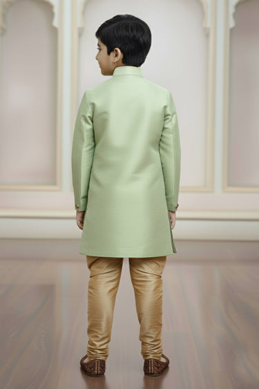 Art silk Fabric Sea Green Readymade Indo Western For Boys