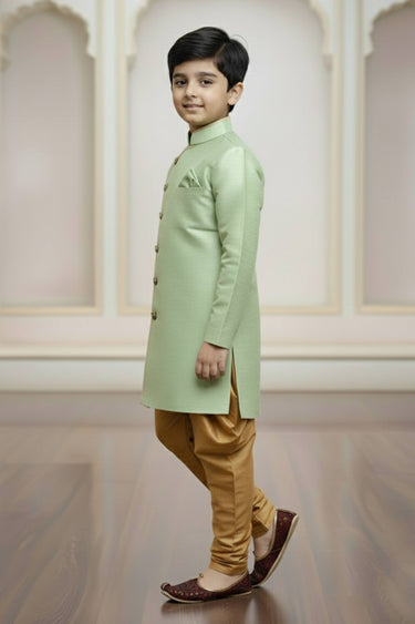 Art silk Fabric Sea Green Readymade Indo Western For Boys