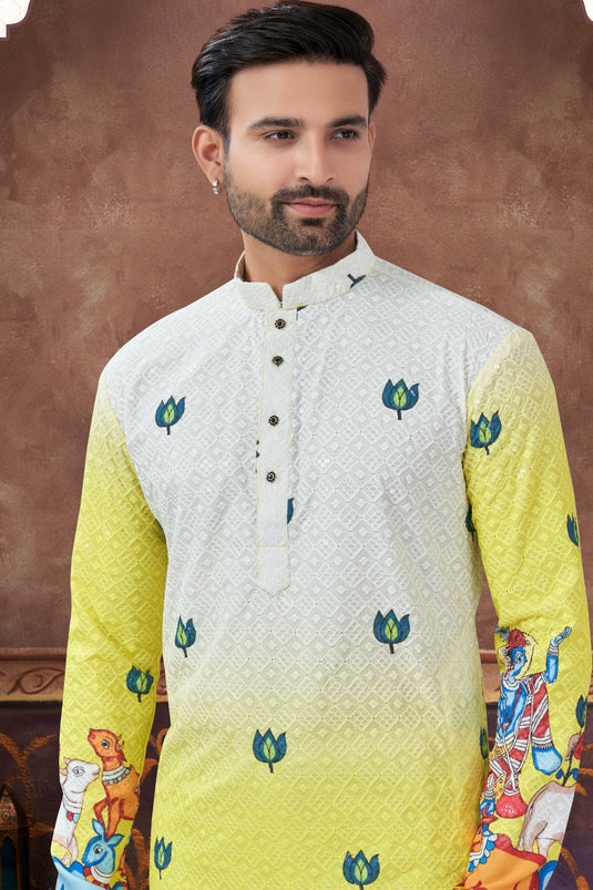 Yellow Steel Twilight Mist Kurta Pyjama