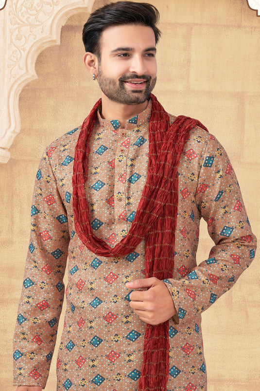 Sparkle Brown Long Kurta Pyjama For Men