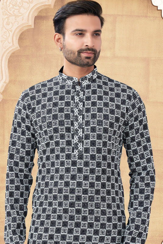 Black Classic Long Kurta Pyjama Set For Men