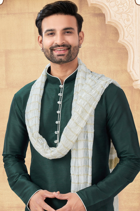 Gleaming Dark Green Embellished Kurta Pyjama Set