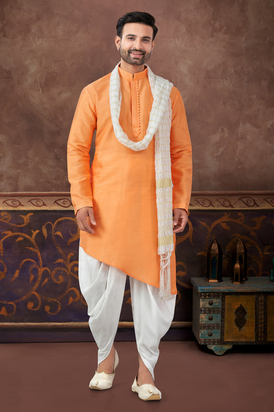 Art Silk Orange Long Kurta Pyjama Set