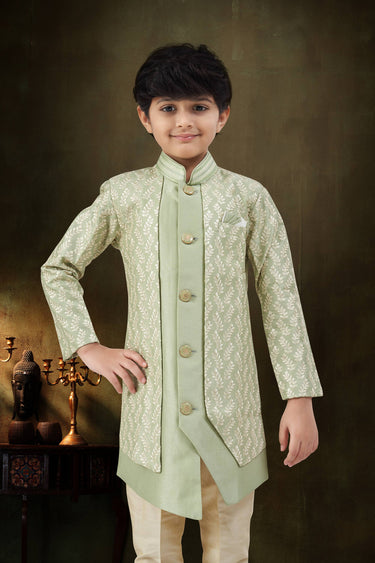 Sea Green Festive Wear Art Silk Fabric Readymade Indo Western For Boys
