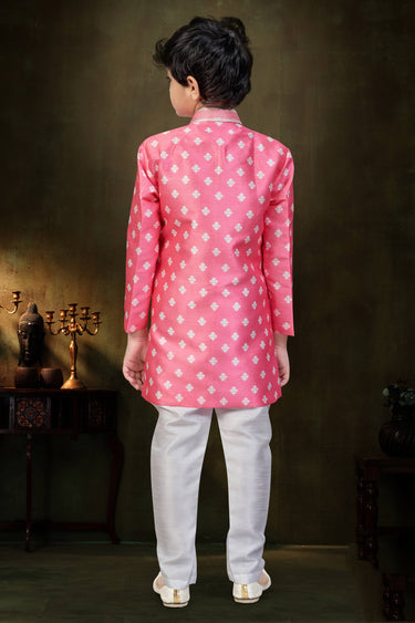 Off White Festive Wear Art Silk Readymade Indo Western For Boys