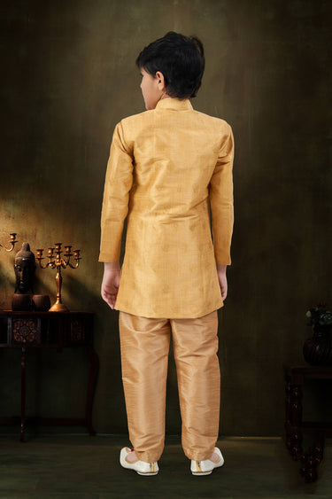 Rust Festive Wear Jacquard Fabric Readymade Indo Western For Boys