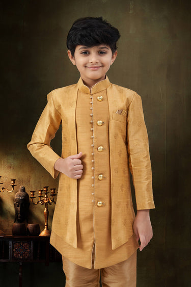 Rust Festive Wear Jacquard Fabric Readymade Indo Western For Boys