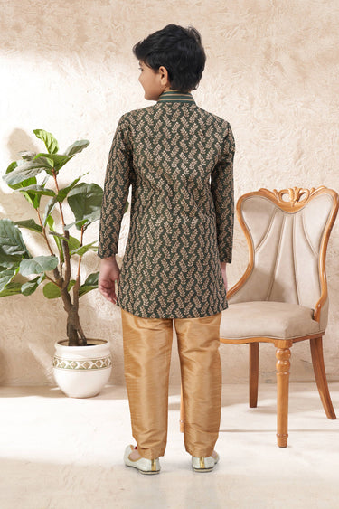 Dark Green Festive Wear Jacquard Fabric Readymade Indo Western For Boys