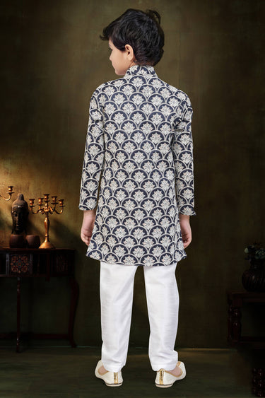 Art Silk Navy Blue Readymade Indo Western For Boys
