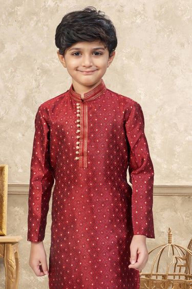 Jacquard Fabric Maroon Boys Readymade Kurta Pyjama For Sangeet Wear