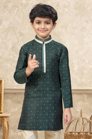 Jacquard Dark Green Boys Readymade Kurta Pyjama For Sangeet Wear