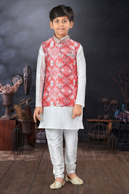 Off White Color Trendy Readymade Kurta Pyjama For Boys