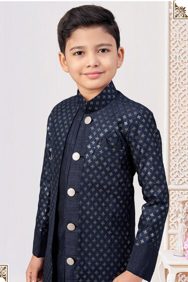 Designer Readymade Indo Western For Boys In Navy Blue Color