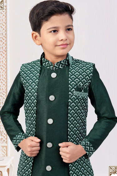 Dark Green Color Stylish Readymade Indo Western For Boys