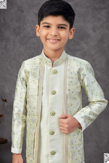 Gorgeous Cream Jacquard Function Wear Readymade Indo Western For Boys