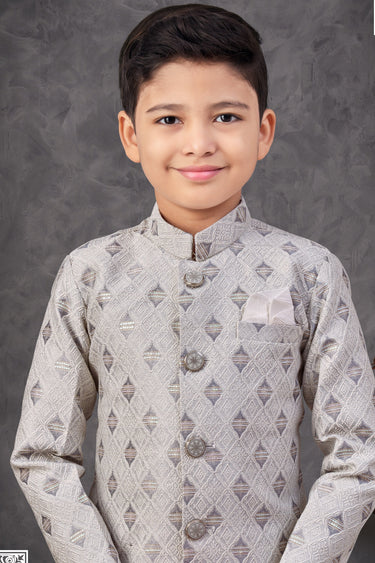 Occasion Wear Readymade Indo Western For Boys In Grey Color