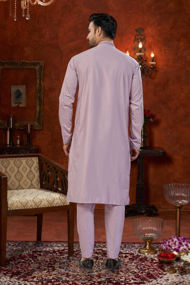 Art Silk Lavender Wedding Wear Readymade Kurta Pyjama For Men