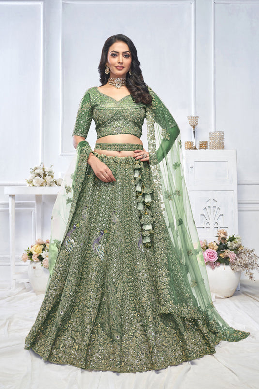 Appealing Net Green Wedding Lehenga Choli