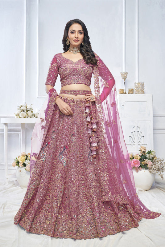 Captivating Net Pink Wedding Lehenga Choli