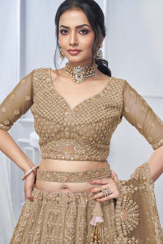 Fetching Net Brown Wedding Lehenga Choli