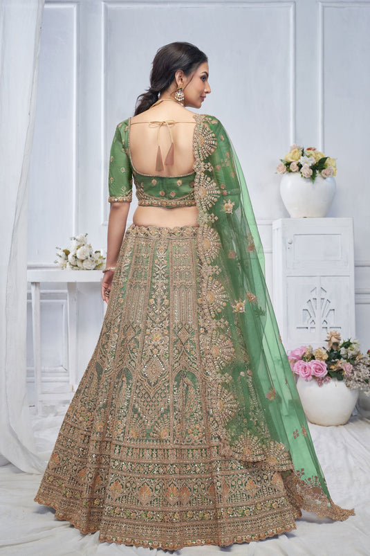 Gorgeous Net Green Wedding Lehenga Choli