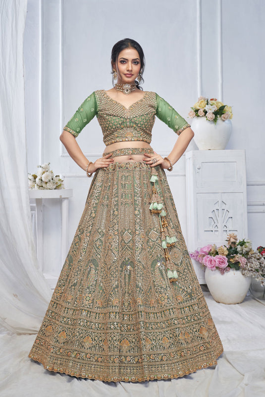 Gorgeous Net Green Wedding Lehenga Choli