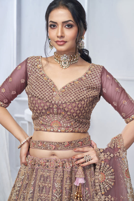 Striking Net Pink Wedding Lehenga Choli