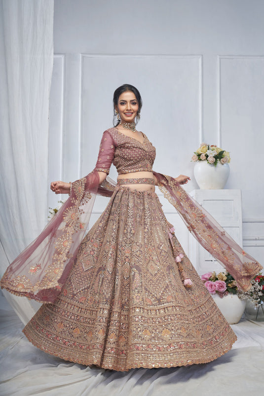 Striking Net Pink Wedding Lehenga Choli