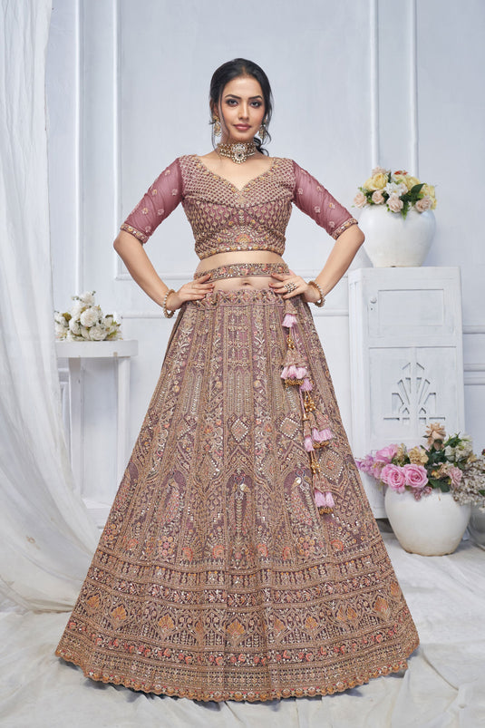 Striking Net Pink Wedding Lehenga Choli