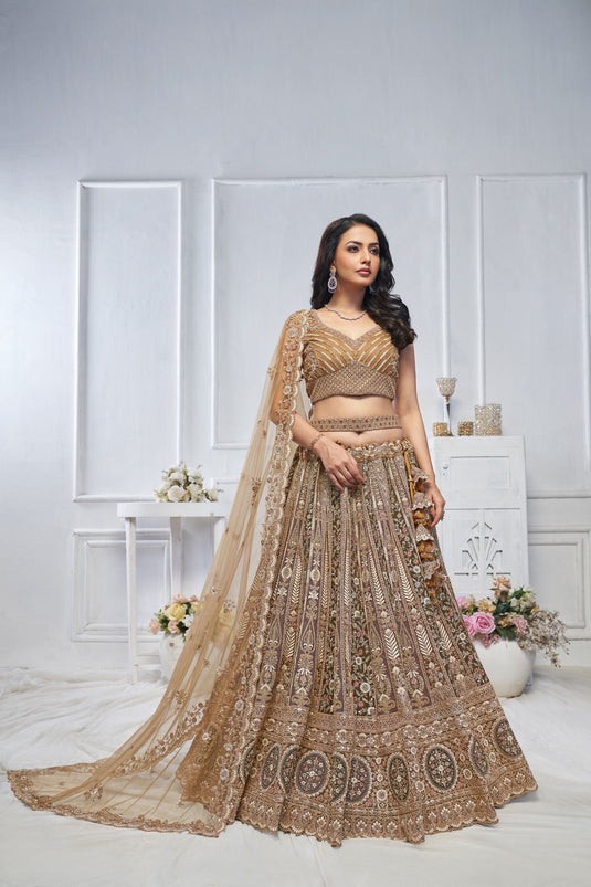 Lovely Net Brown Wedding Lehenga Choli