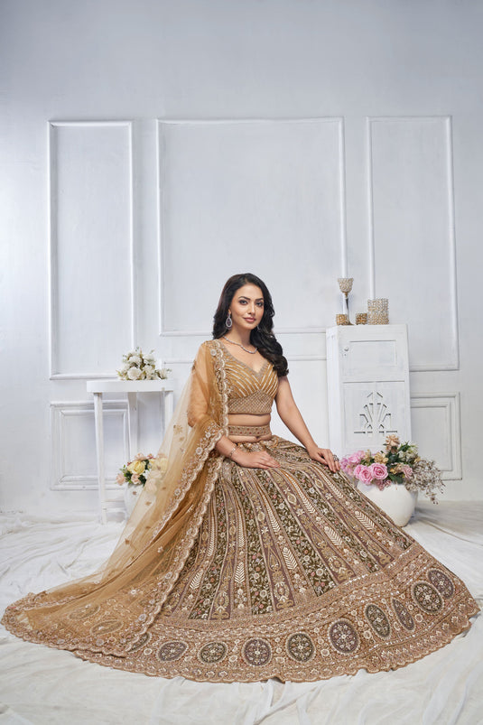 Lovely Net Brown Wedding Lehenga Choli