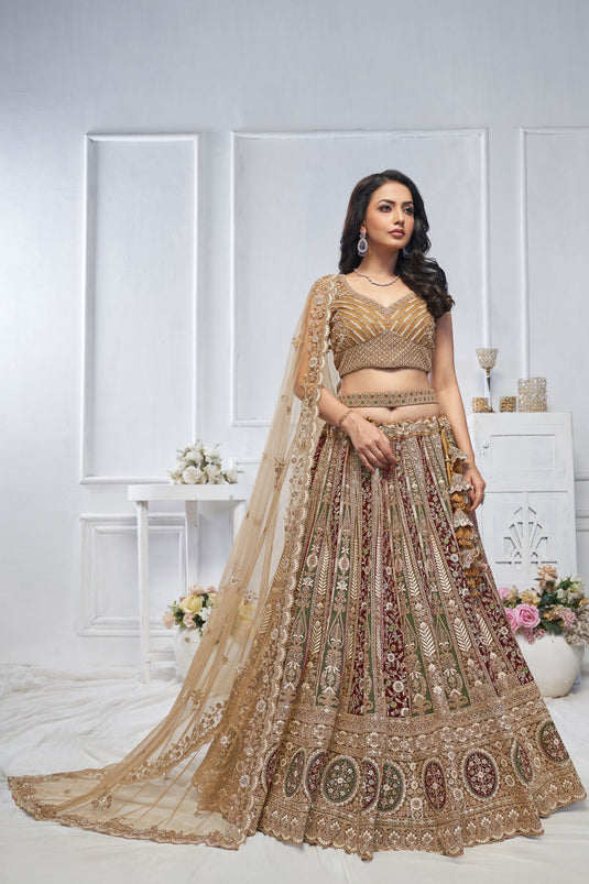 Pretty Net Golden Wedding Lehenga Choli