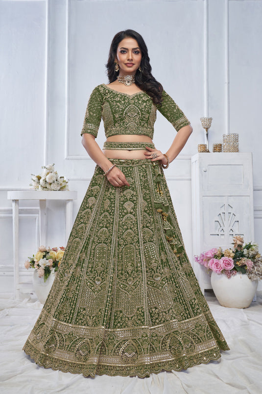 Fascinate Net Green Wedding Lehenga Choli