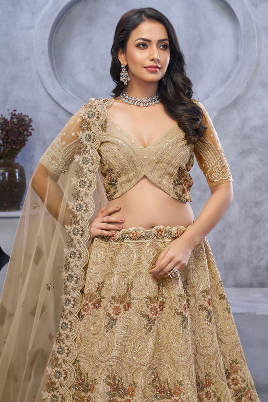 Appealing Net Golden Wedding Lehenga Choli