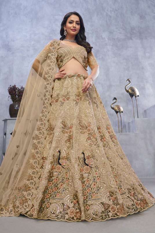 Appealing Net Golden Wedding Lehenga Choli