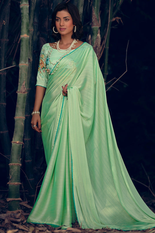 Sea Green Art Silk Simple Plain Saree