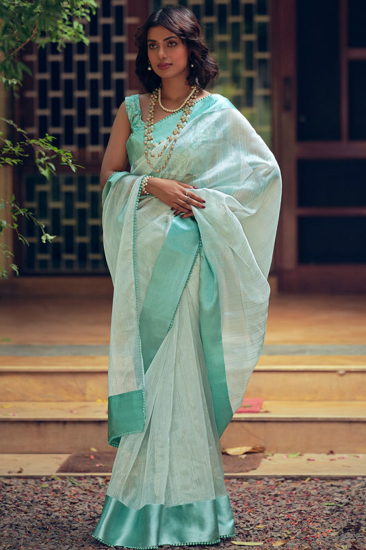 Charming Cyan Organza Saree