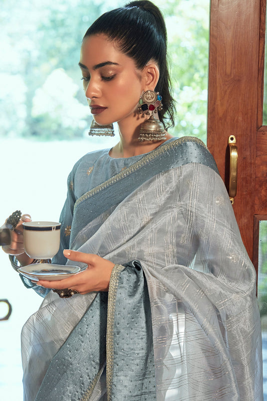 Rich Grey Organza Saree