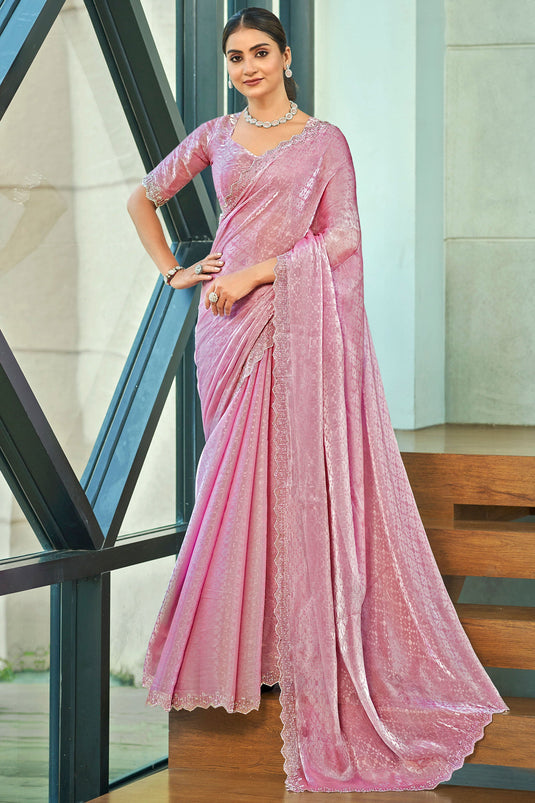 Pink Art Silk Simple Plain Saree